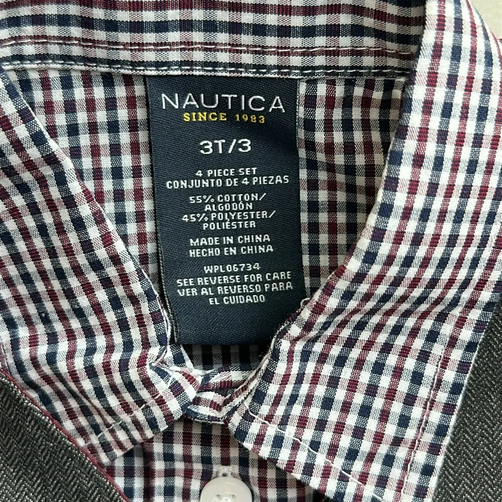 NWT Nautica 3pieces Checkered Shirt and Vest Set Size 3-T (Boy) - Picture 13 of 16